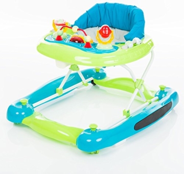 Fillikid Gehfrei Lauflernwagen 3in1 Exclusiv | Lauflernhilfe mit Spielbrett | Laufwagen mit Schaukel-Funktion | Babyschaukel 3 fach höhenverstellbar | Baby Walker mit Activity Center, Design:türkis/grün - 2