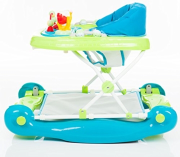 Fillikid Gehfrei Lauflernwagen 3in1 Exclusiv | Lauflernhilfe mit Spielbrett | Laufwagen mit Schaukel-Funktion | Babyschaukel 3 fach höhenverstellbar | Baby Walker mit Activity Center, Design:türkis/grün - 4