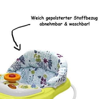 Fillikid Gehfrei Lauflernwagen Exclusiv | Lauflernhilfe mit Spielbrett & Anti-Rutsch-Funktion | Lauflernwagen 3 fach höhenverstellbar | Baby Walker mit waschbaren Einhang, Design:grün/grau - 2