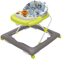Fillikid Gehfrei Lauflernwagen Exclusiv | Lauflernhilfe mit Spielbrett & Anti-Rutsch-Funktion | Lauflernwagen 3 fach höhenverstellbar | Baby Walker mit waschbaren Einhang, Design:grün/grau - 1
