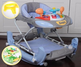 Kidmeister Gehfrei Baby Walker Lauflernhilfe mit Schiebestange Musik Spielstation, Schaukelfunktion - Grau - 1